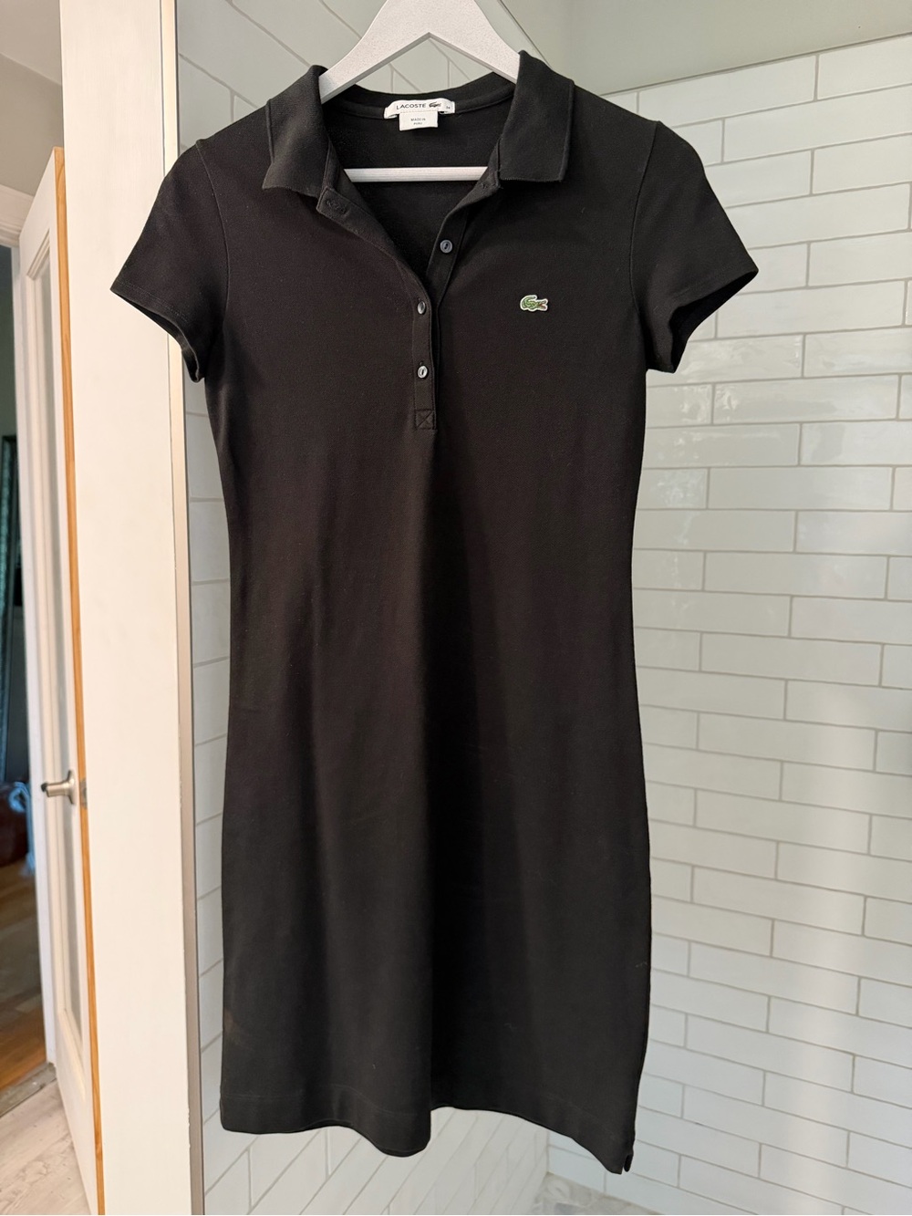 Lacoste Black Short-Sleeve Polo Dress with Logo